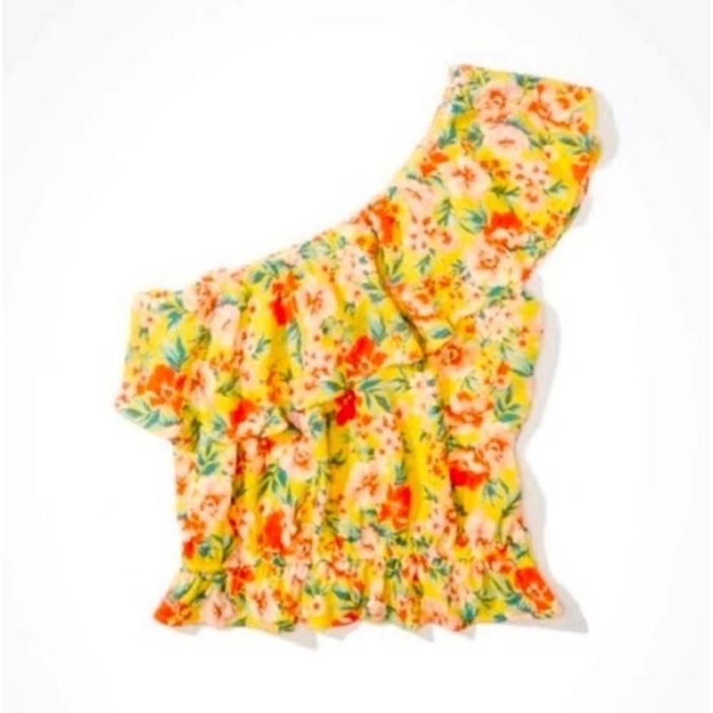 American Eagle Floral One-Shoulder Crop Blouse NWT Size Medium Summer Cute